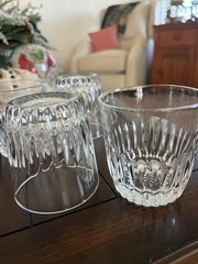 Clear Glass Rocks Glasses Set of 4 Ribbed Design Round Glossy Finish