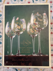 LENOX BUTTERFLY MEADOW HANDPAINTED WINE GLASSES SET OF 4 NIB With Stickers
