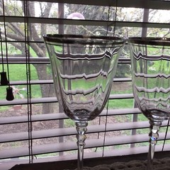 2 Mikasa Sonata Platinum Crystal 8 1/4” Optic Water Wine Goblets Glasses