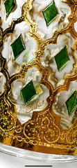 3 Culver Valencia MCM 22k Gold And Green Diamond Pattern Lowball/Rocks Glasses