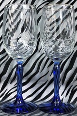 2 Libbey CRYSTAL BLUE Clear Crystal Drape Optic Water Goblets w/Blue Stem