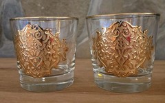 MCM Set Of 8 Libbey Barware Gold Medallion Trim Opera Lowball Cocktail Glasses