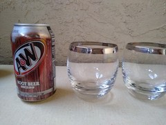 2 MCM Dorothy Thorpe SILVER Platinum Rim heavy stemless wine Glass ROCK,TUMBLER