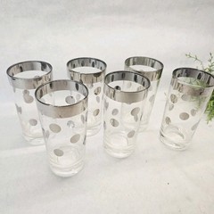 6 MCM Dorothy Thorpe 1960’s Highball Tumbler Silver Rim Polka Dots Retro Barware