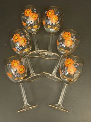 Vintage Hand-Painted Floral Cordial Glasses MCM Gold Accents