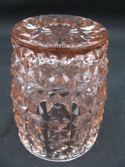 Vintage Jeanette Holiday Buttons & Bows Pink Depression Glass 4” Flat Tumbler