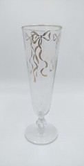 Vintage Libbey White Rose With Gold Bow Champagne Or Wine Glass 8 1/2″ Tall