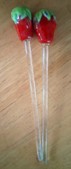 Strawberry Drinking Glasses w/ Acrylic Strawberry Topped Stirrers Set of 2