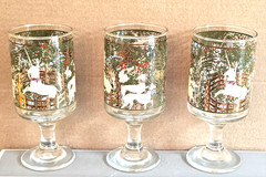 Vtg Mcm CERA Enchanted Forest Hunt of the Unicorn 3 Glasses Stemware Gold MINT