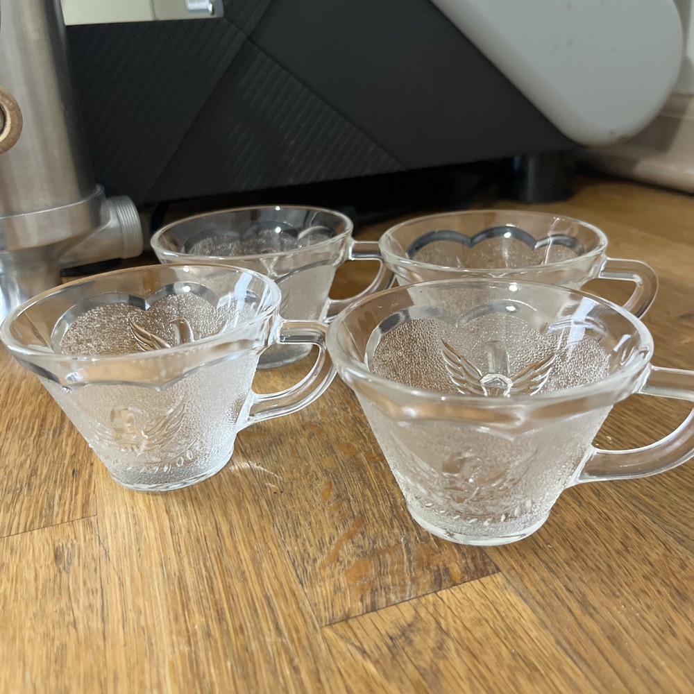 Set Of 4 Four Americana Punch Cup Embossed Eagle W/ Olive Branch Hazel Atlas USA