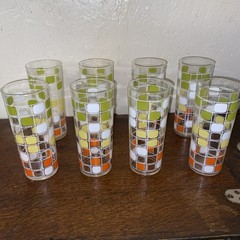 8 Anchor Hocking Vintage MCM 60s Geometric Squares Ice Tea/lemonade Glasses