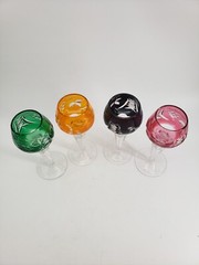Vintage Lausitzer Multi-Color Cut to Clear Cordial Glass Set of 4