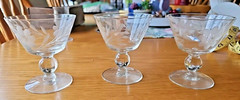 Crystal Etched Glass Sherbet Dishes Floral Design, Set of 3, 3.75″ Tall
