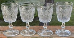 1890s Set of 4 McKee & Brothers Jubilee Pattern Glass 7oz Table Water Goblets