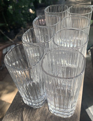 Set-8 Vtg Crystal D Arques Durand Tumbler Ribbed Square 4oz Flat Quadrille 4.5″