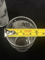Mid Century Libbey Leaf Design Black Frosted Silver Foil Juice Glasses Lot of 3