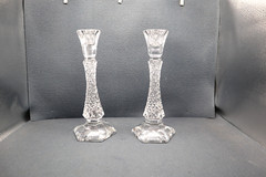 Very Nice Set of Heavy Lead Crystal Diamond Design Candlesticks 10 5/8″ tall