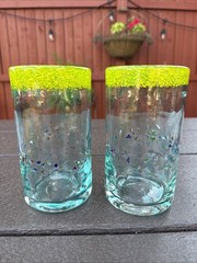 Set of 2 JL Finland Jaako Liikanen Hand Blown Art Glass Tumblers 5” Tall, 20 oz