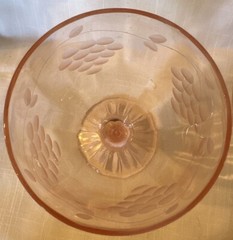Pink Grape Etched Wine Set Of 3 Glasses Beveled 9 Oz Stem Goblet Vtg Crystal Lot