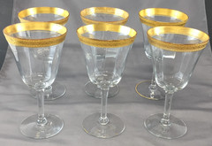 Set of (6) Tiffin-Franciscan Minton Clear Gold Encrusted 6 3/8″ Water Goblets