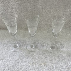 Set of 3 Vintage Hand Cut Etched Crystal Liqueur Liquor Cordial Glasses
