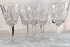 Waterford Ashling Cut Crystal Claret Wine Glasses Signed Set of 7 5⅞” Ireland