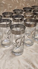 Set Of 16 Vintage Dorothy Thorpe Silver Rim Highball Glasses Scroll R Monogram