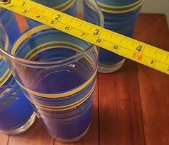 Libbey Glass Blue, Green & Yellow Stripe 16 oz 9-Tumbers 70’s MCM Grannycore