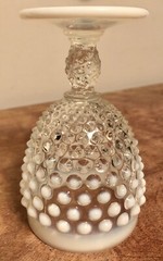 Vintage Fenton Moonstone Hobnail Opalescent Glass Footed Wine Water Goblet 5.5″