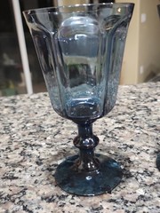 2 Lenox Antique Dark Blue Water Goblets Glasses with Wafer Stem 6-3/4″