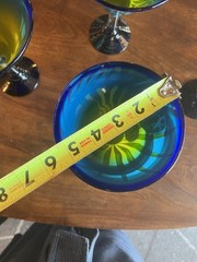 Decorative Blue and Green Glass Martini Glasses Set of 4, 7″ Tall, 5″ Diameter