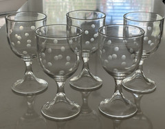 Thomas O’Brien «Vintage Modern» Polka Dot Goblets~Clear Glass~Set of 5~MINT