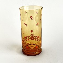 5 Libbey Franco Amber Floral & Hearts Glasses 1970’s MCM Drinkware Kitsch 6”