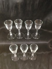 Set of 7 Libbey Glass Pillar Stem Cordial Glasses Stemware