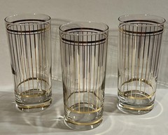 3 Vintage Culver Devon 15 oz High Ball Ice Tea Glasses 22 K Gold Trimmed