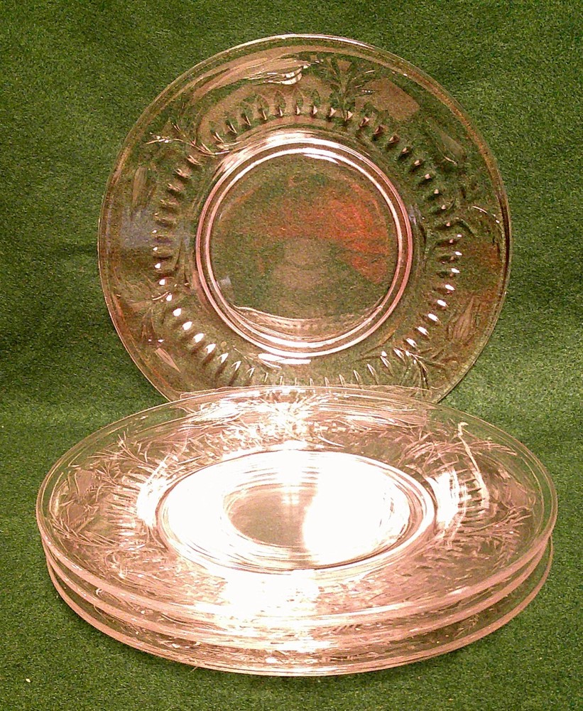 Tiffin MOSS ROSE (CLEAR) Luncheon Plates SOLD IN SETS OF FOUR More Items Here