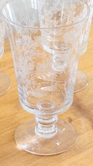 Vintage Fostoria Willow Etch 335 Crystal Footed Glasses Set 6 Chinoiserie