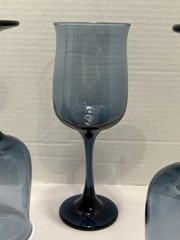 3 VTG Libbey Connoisseur Dusky Blue Tulip Wine Water Goblets Glasses 8.25″ Tall