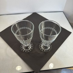 2 Vintage Anchor Hocking Boopie Water Glasses With Etched Circles Trim 8 Oz.