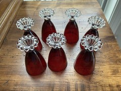 (7)Vintage Anchor Hocking Berwick Boopie Ruby Red Juice Cordial Glasses Goblets