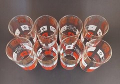 1950s Atomic Starburst Tumbler Set 8 Gold Red White Dominion Glass