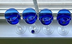 (4-pc) Gusevsky RUSSIAN Crystal Cobalt Blue Cordial Wine Glasses 5-1/4” EXCLT