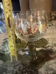 Vintage Mid-Century Gold Leaf Grapes Green Stem Wine Glasses Goblets Set of 3