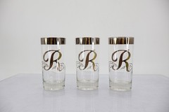 Glastonbury Monogram Letter R Platinum Silver Highball Glasses Set of 3 Vintage