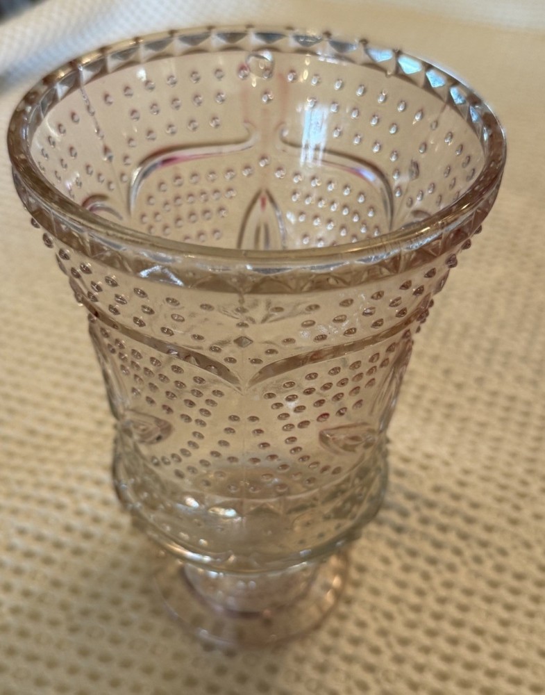 VTG pink embossed hobnail glass tumbler, Bud Vase, Decorative Art Glass