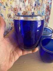 Cobalt Blue Glass Wine or Cocktail Tumblers Set of 5 Clear Rims 4″ NEW COND