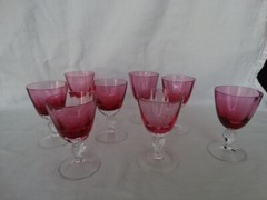 German Cranberry Blown Glass Panel Optic 1.5oz Cordial Stem Multiples Available