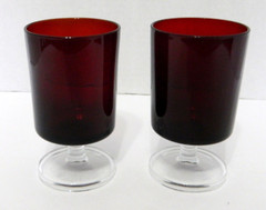 Luminarc Ruby Red Stem Cordials Wine Glasses from France Lot of Two VTG 4 1/2″