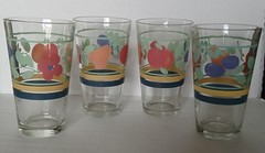 4 Vintage Gibson Friut And Striped 12 Oz Glasses