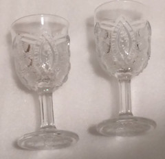 EAPG Pittsburgh Daisy Cane & Button Clear Glass Goblet stemware (Set of 2)